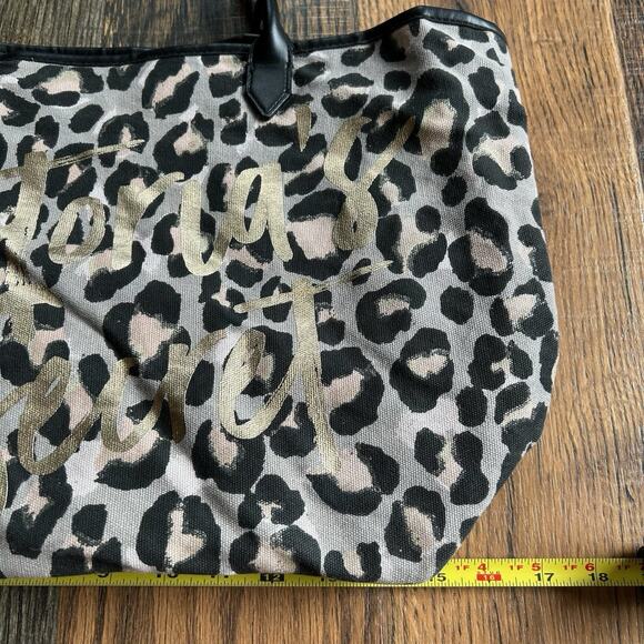 Victoria’s Secret Leopard Print Tote Bag Gold Script Logo Large Shoulder Bag - Picture 4 of 7